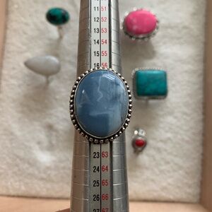 Size 9 blue lace agate ring, marked 925